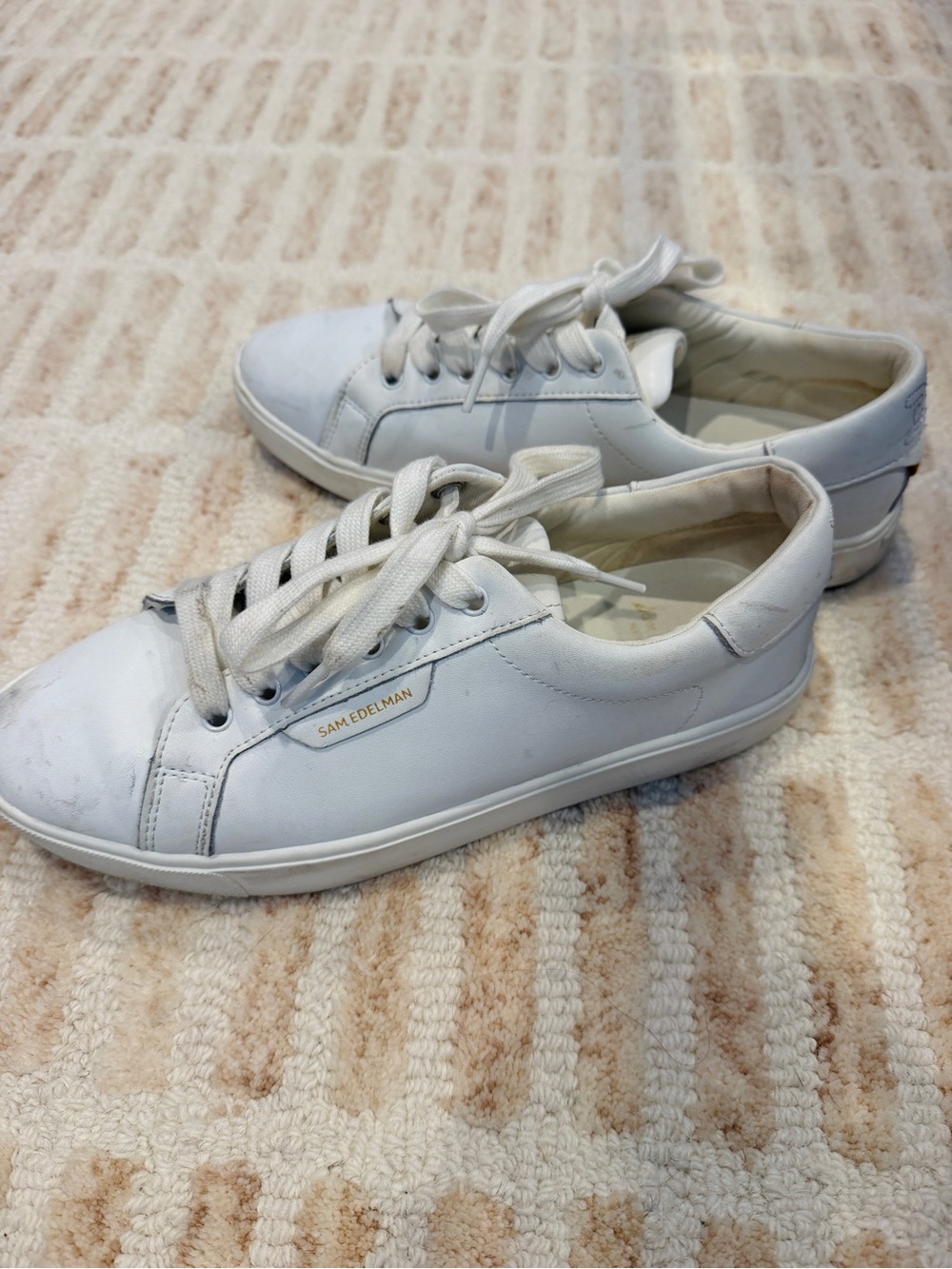 Sam Edelman White Leather Low-Top Lace Sneakers